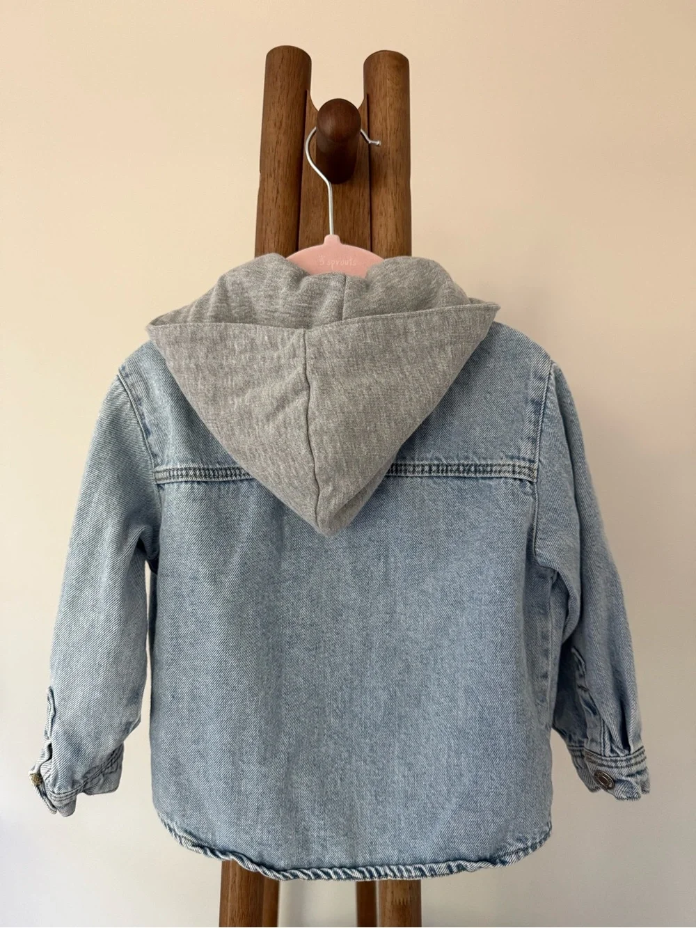 Zara Baby Hooded Denim Jacket Light Wash Snap Front Size 18-24 Months